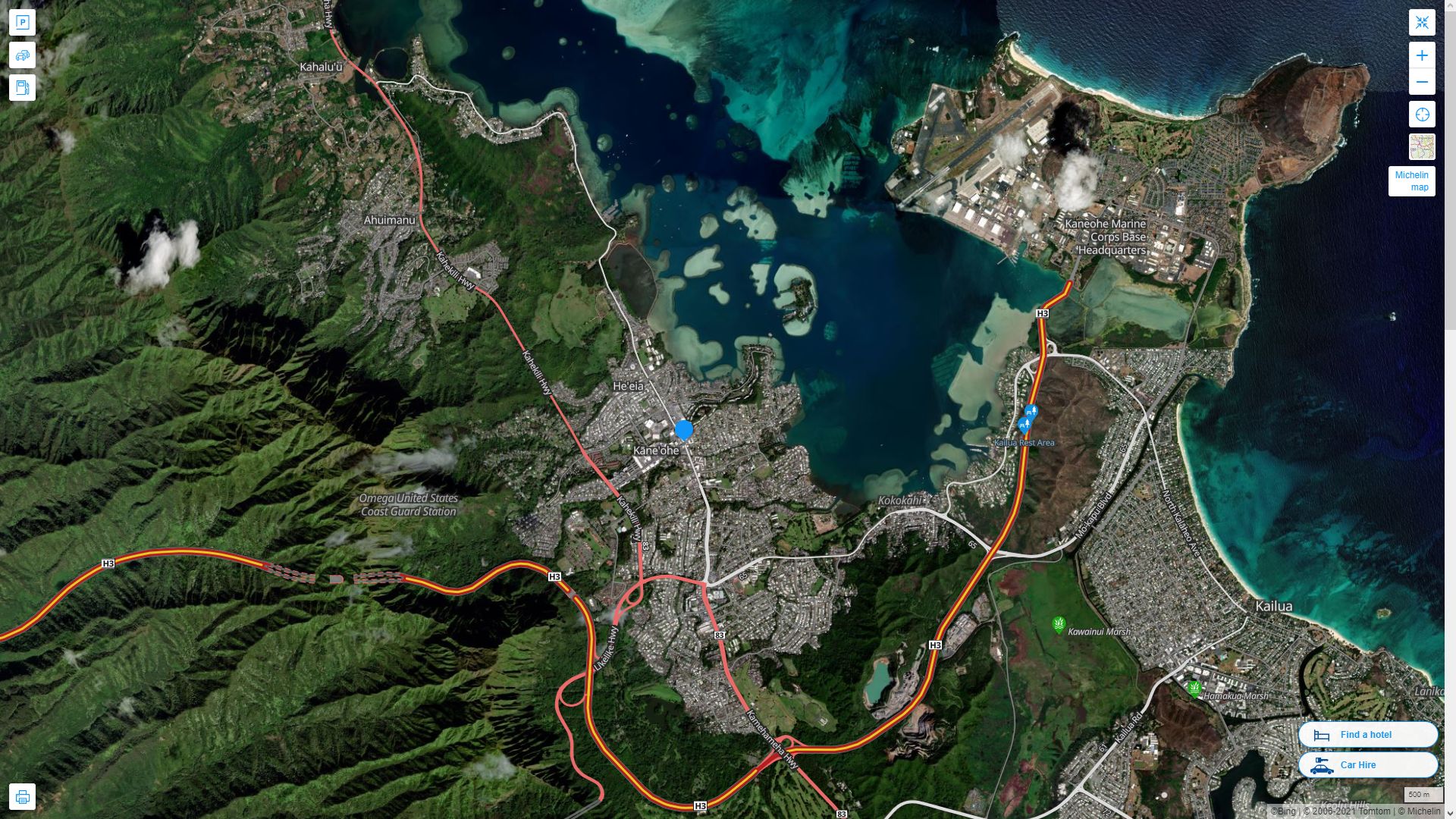 Kaneohe Hawaii Highway and Road Map with Satellite View